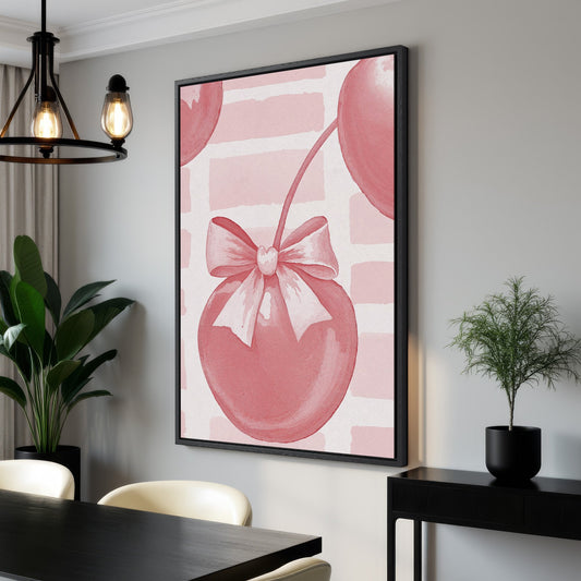 Cute Cherry Art Pink Canvas Print for Girly Rooms