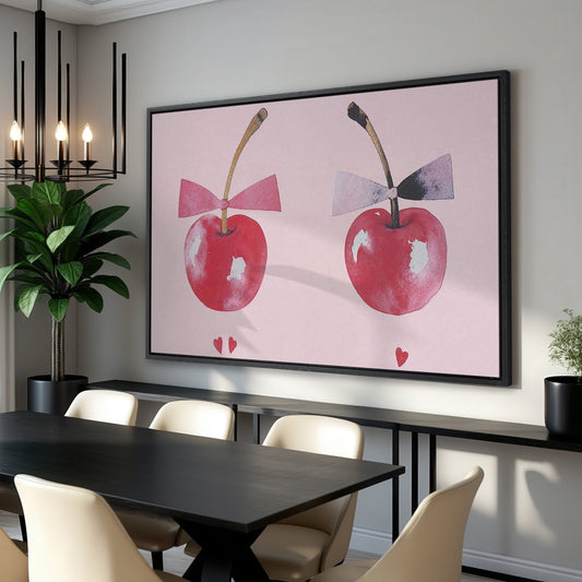 Cute Cherry with Bows Framed Canvas Print Art