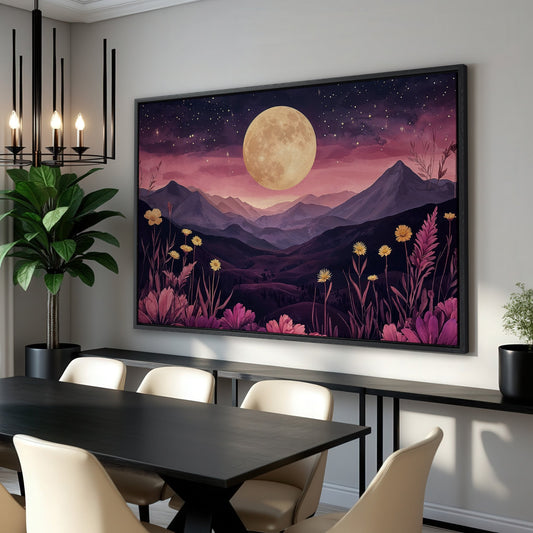 Dreamy Pink Moonlit Mountains Canvas Print Landscape