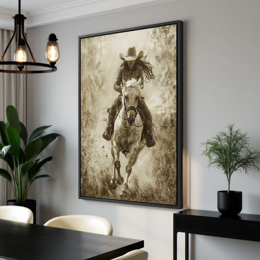 Dynamic Cowgirl Rider Canvas Print Wild West Art