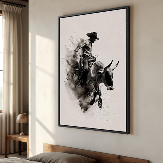 Dynamic Rodeo Cowboy Bull Riding Canvas Print