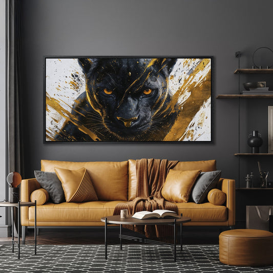 Exotic Black Panther Gold Canvas Print Wall Art