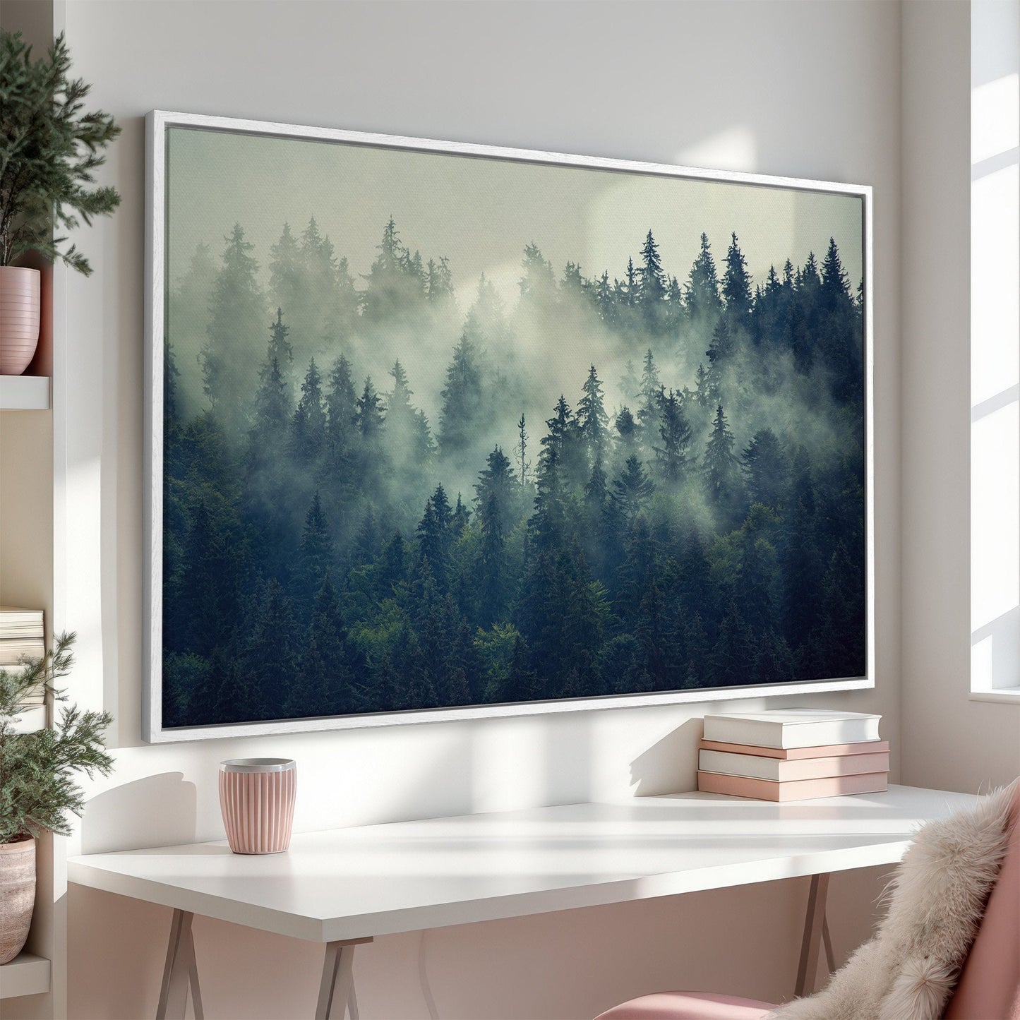Foggy Forest Canvas Print Mountain Art for Living Room