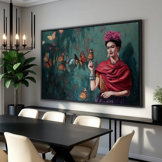 Frida Kahlo and Butterflies Canvas Print Wall Art