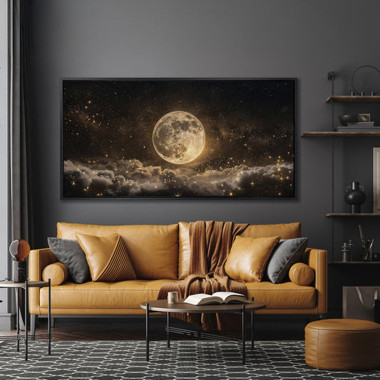 Full Moon in Starry Night Sky Canvas Print Framed Art