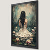 Girl by Water Lily Pond Art Poster - Romantic Wall Decor