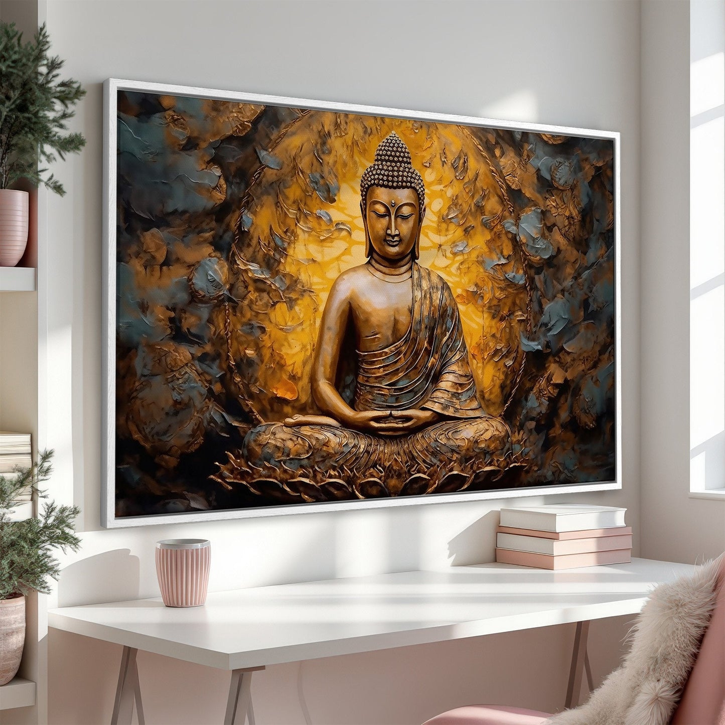 Gold Buddha Meditation Canvas Print Asian Wall Art