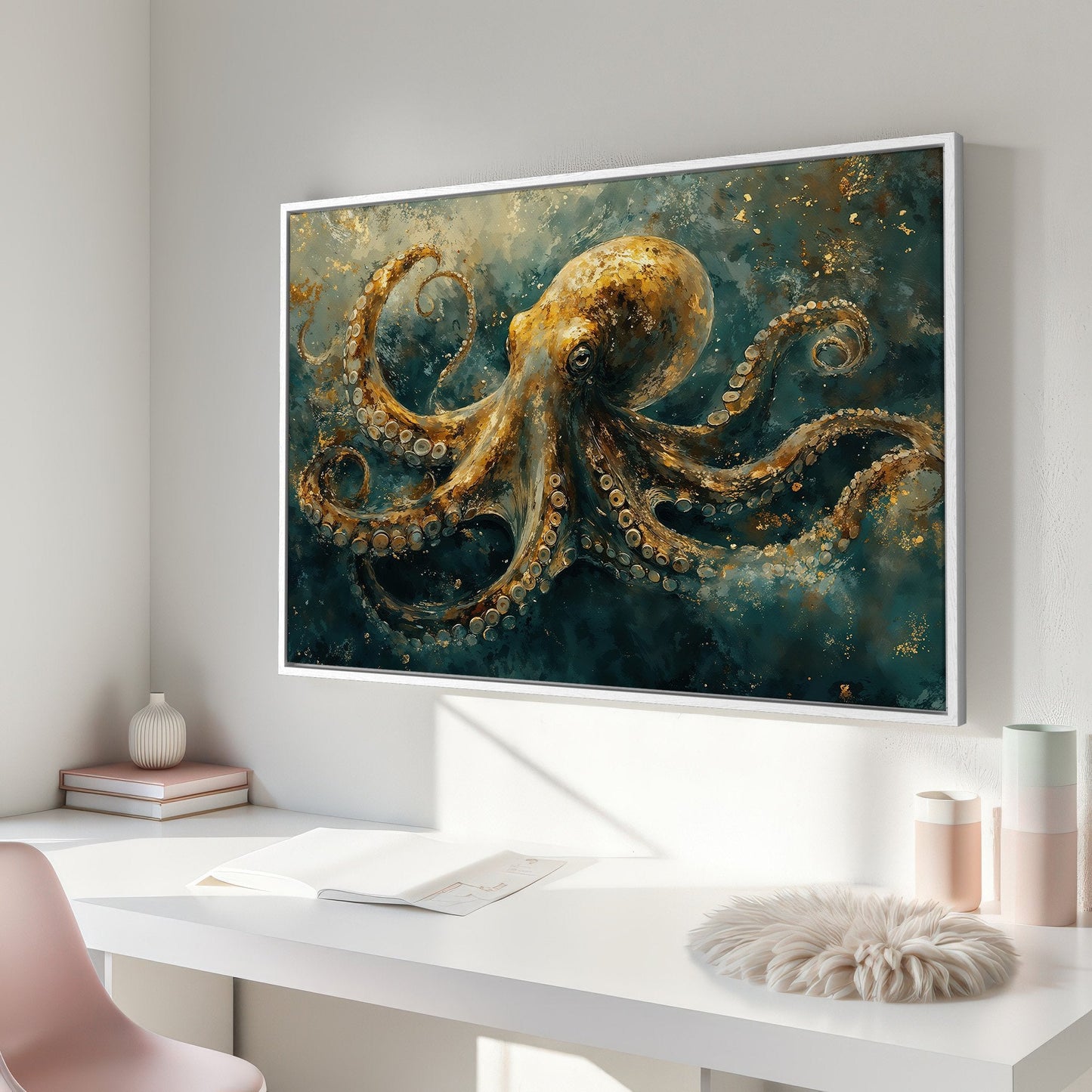 Golden Octopus Canvas Print for Nautical Home Decor