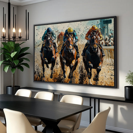 Horse Jockeys Racing Canvas Print Equine Wall Art