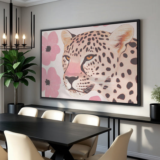 Leopard with Pink Blossoms Canvas Print for Stylish Decor
