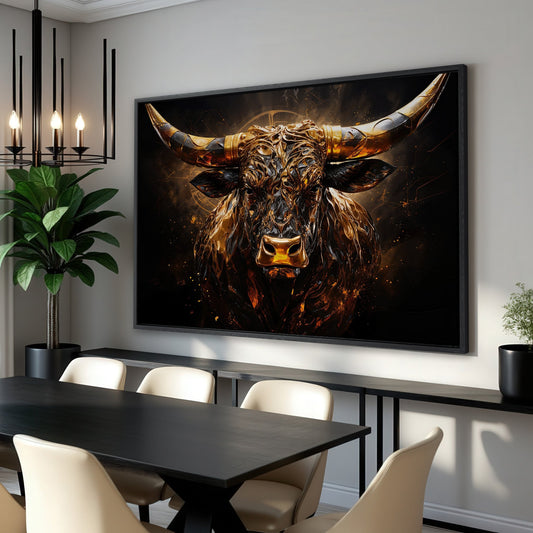 Majestic Amber Bull Canvas Print Abstract Animal Art