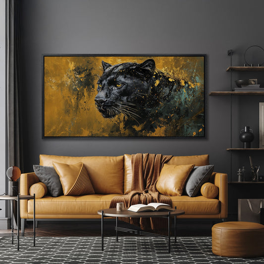 Majestic Panther Canvas Print Black and Gold Wall Art