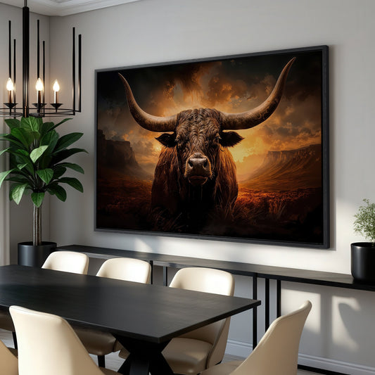 Majestic Texas Longhorn Bull Canvas Print Rustic Decor
