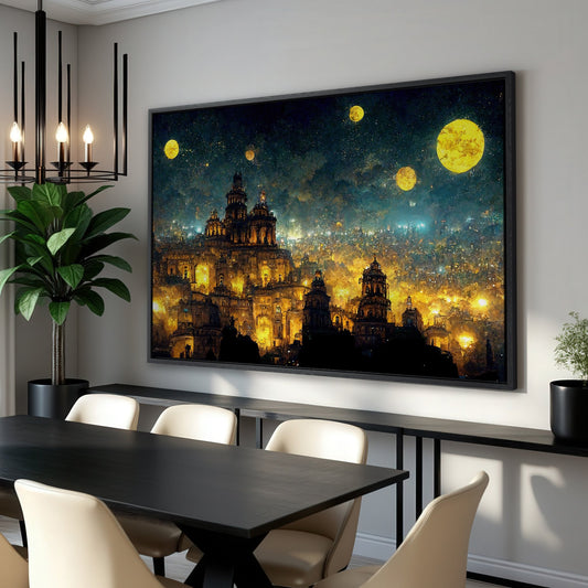 Mexico City at Night in Van Gogh's Starry Style Canvas Print