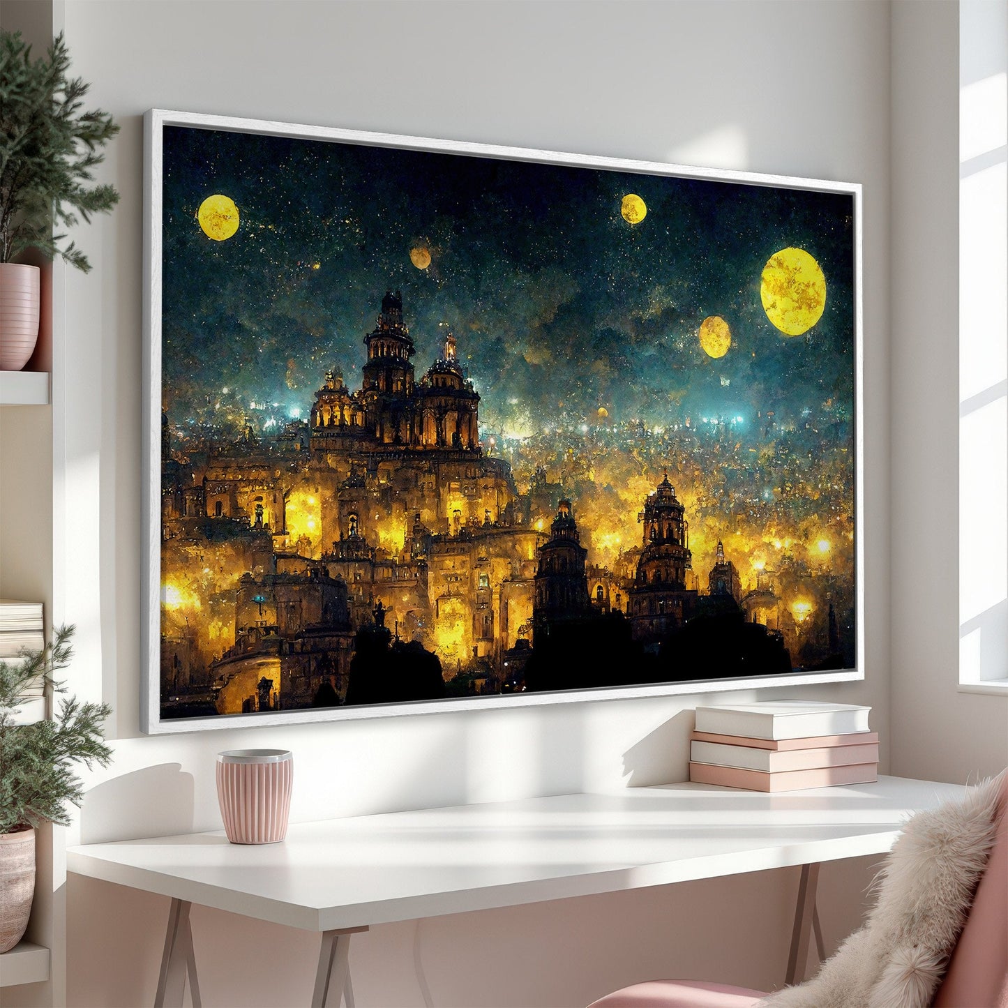 Mexico City at Night in Van Gogh's Starry Style Canvas Print