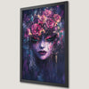 Mystical Purple Girl with Pink Flowers Art Poster for Wall Decor