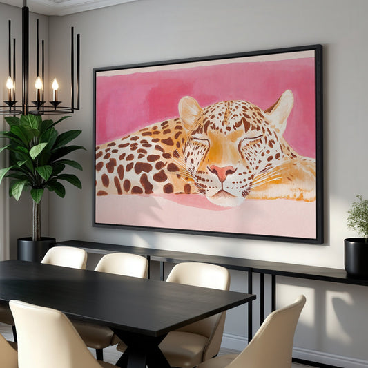 Pink Leopard Animal Canvas Print Bohemian Art