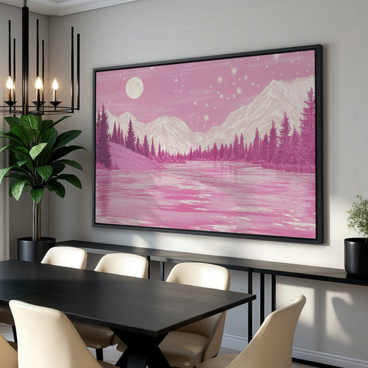 Pink Mountain Lake Landscape Canvas Print Art