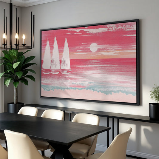 Pink Sailboat at Sunset Canvas Print Nautical Artwork