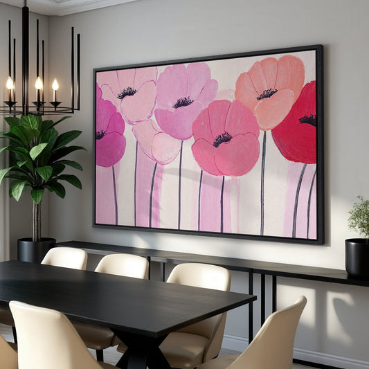 Poppy Flower Painting Boho Canvas Print for Living Room
