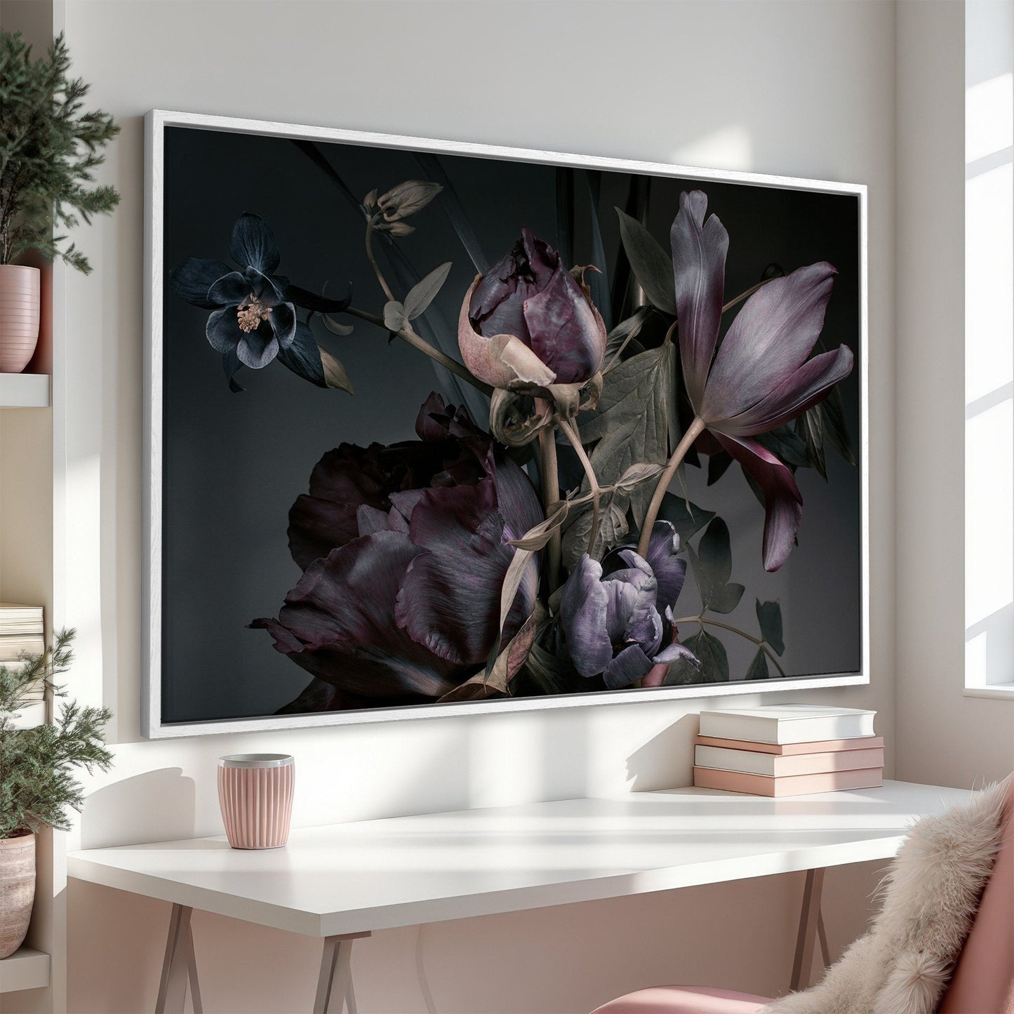 Purple Peonies Flower Canvas Print Vintage Floral Art