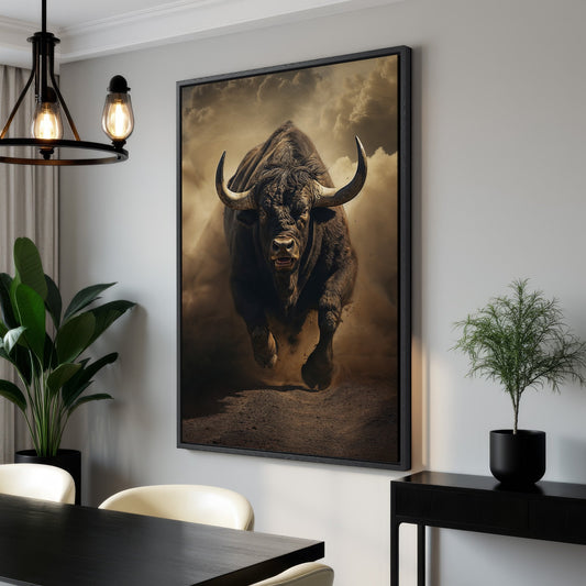 Running Bull Abstract Painting Canvas Print Wall Art