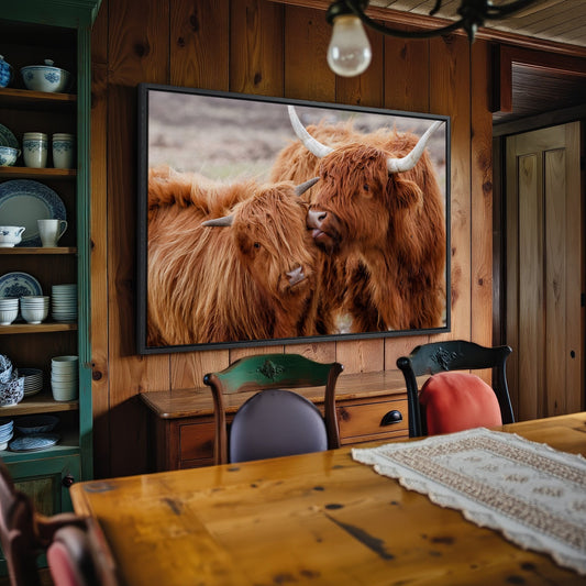 Scottish Highlanders Rustic Canvas Print for Farmhouse Decor