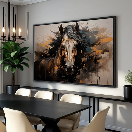 Stunning Brown Horse Oil Painting Canvas Print Rustic Decor