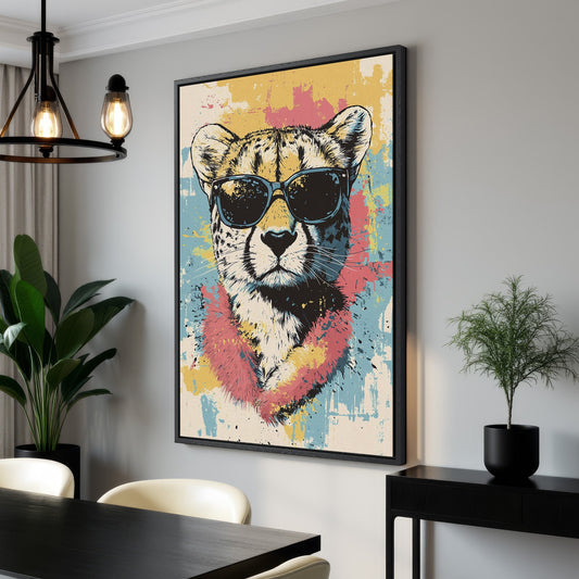 Stylish Cheetah with Sunglasses Canvas Print Art Decor