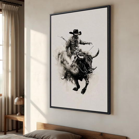 Thrilling Bull Riding Canvas Print Western Art Poster
