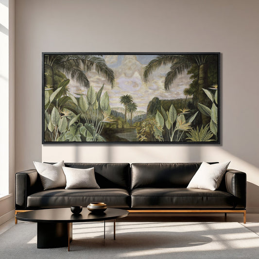 Vibrant Tropical Jungle with Banana Leaves Canvas Print