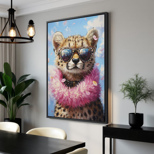 Whimsical Leopard in Sunglasses Canvas Print Framed Art