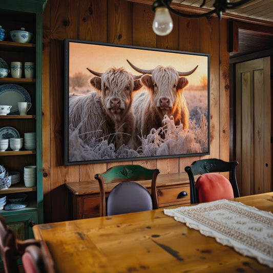 White Scottish Highlanders Canvas Print Farmhouse Decor