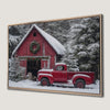 Snowy Red Barn and Vintage Truck Canvas Print