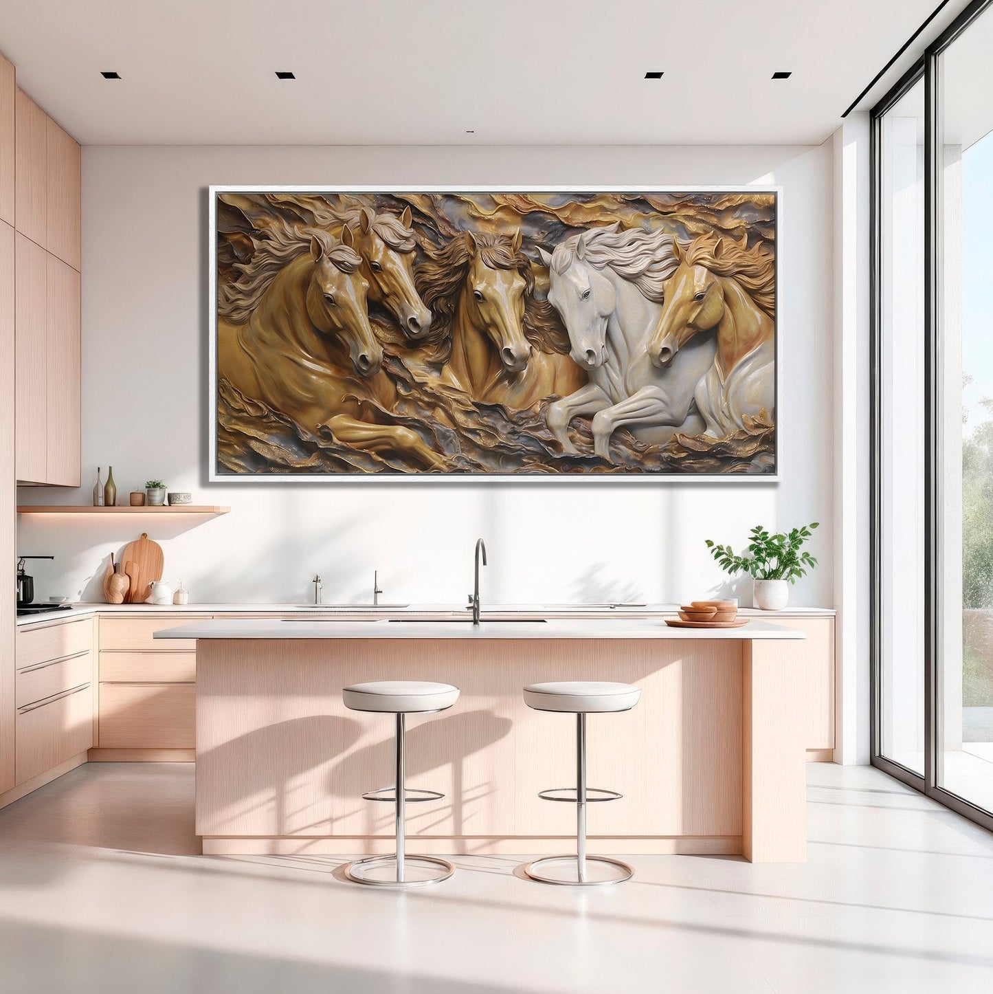 3D Effect Running Horses Canvas Print Art