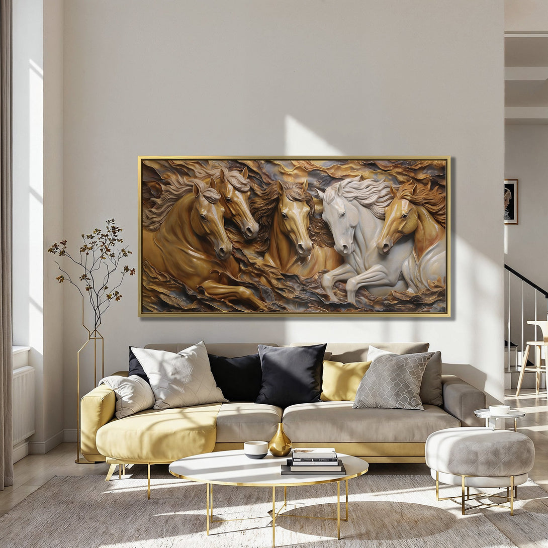 Canvas Print of majestic horses in warm earth tones. Stunning equestrian art for your home. Adds a touch of elegance.
