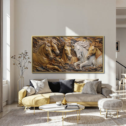 3D Effect Running Horses Canvas Print Art