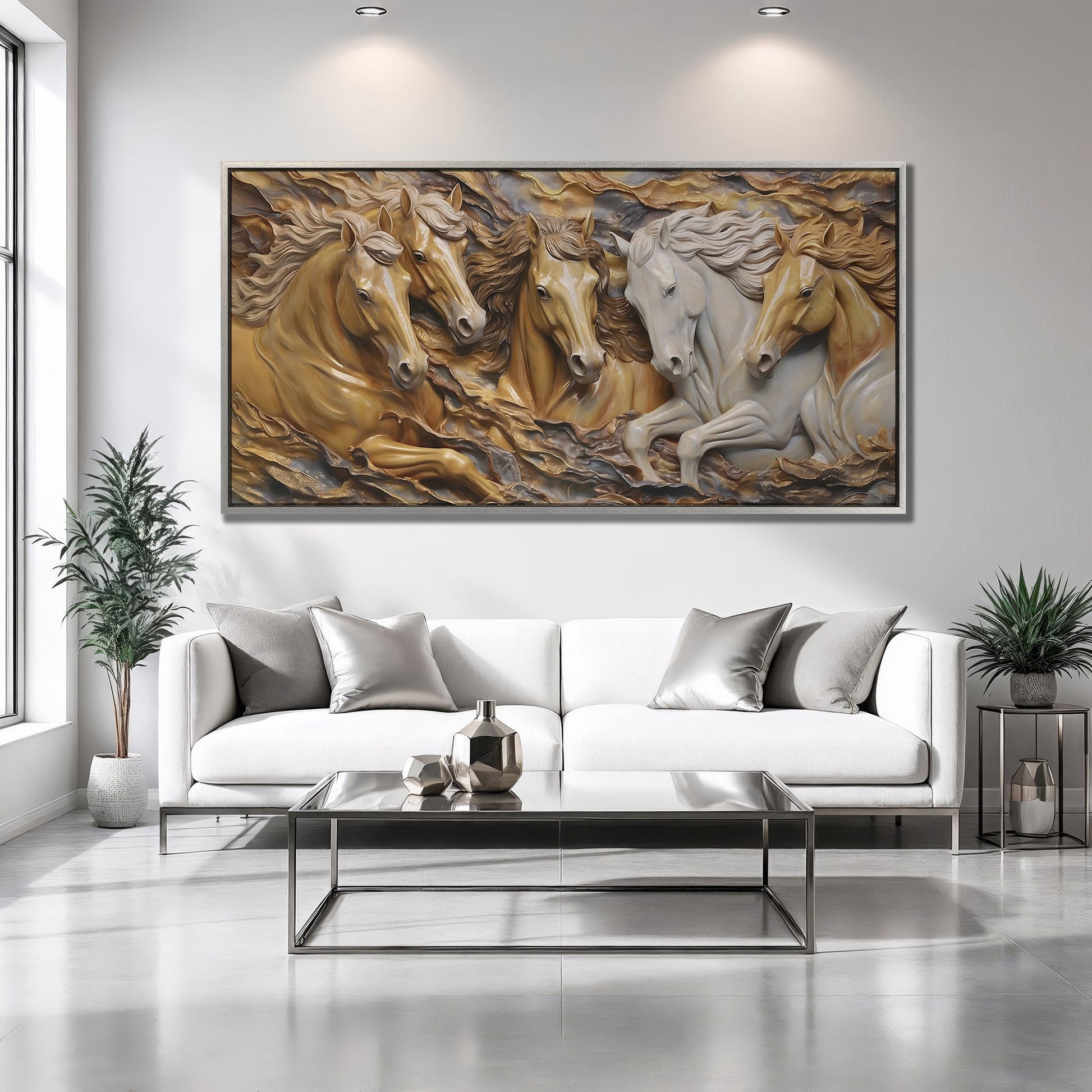 3D Effect Running Horses Canvas Print Art