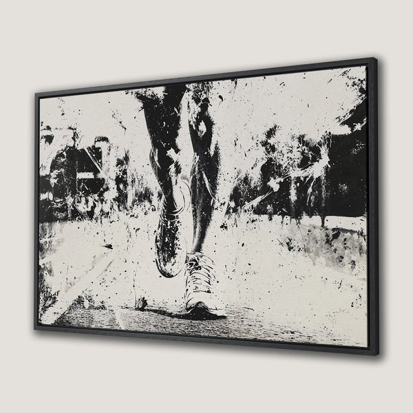 Framed Wall Art: Abstract black and white running legs canvas print. Modern, minimalist art for your home decor.