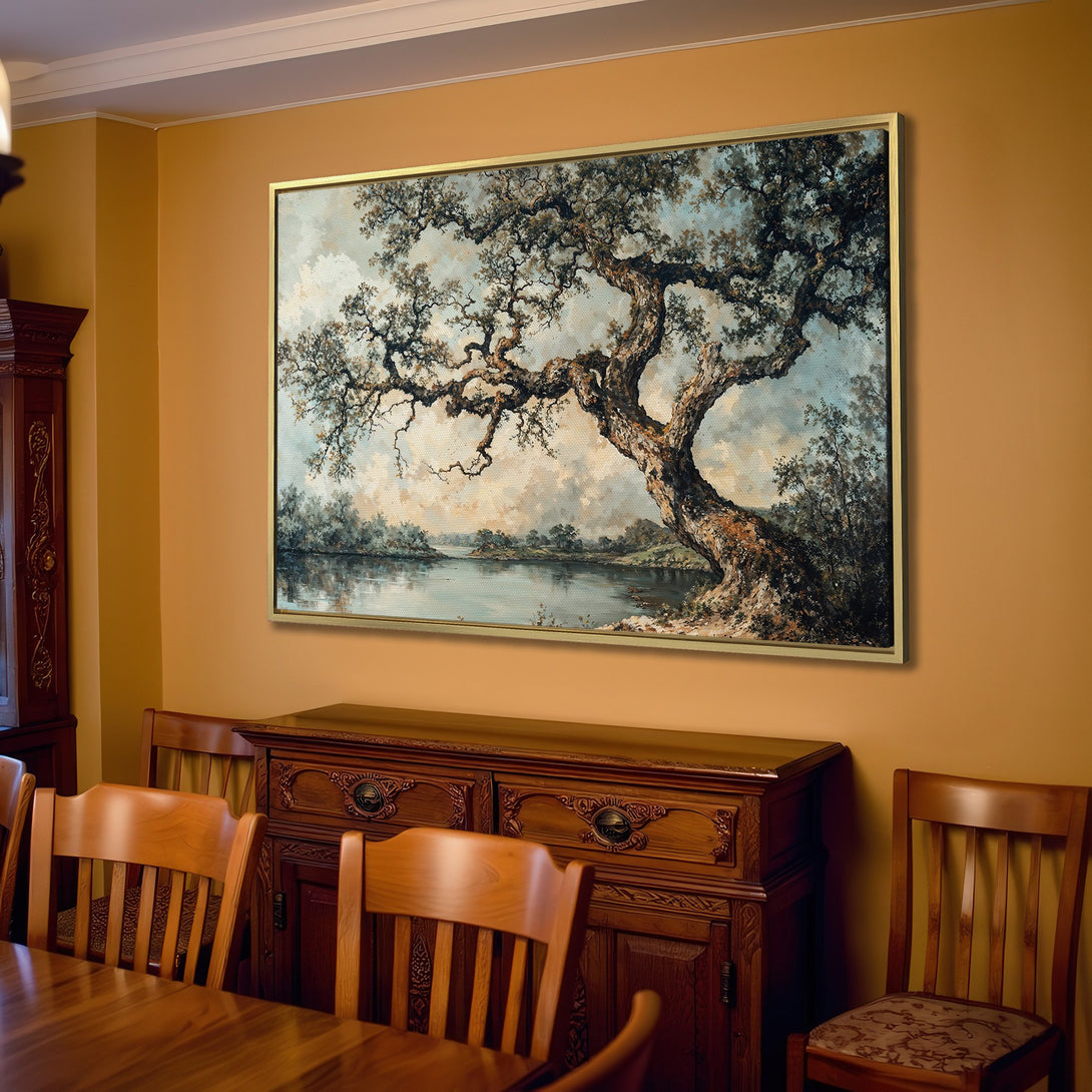 Canvas Print of a majestic tree landscape in muted earth tones, perfect for adding a touch of nature-inspired elegance to your home.