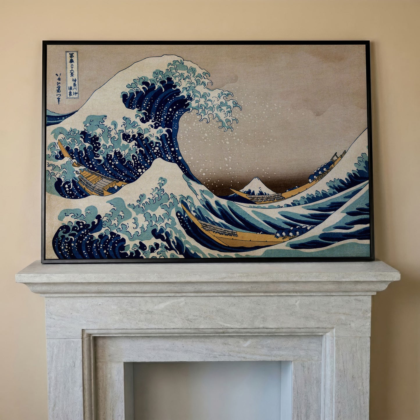 The Great Wave off Kanagawa. Hokusai Canvas Wall Art in black floating frame