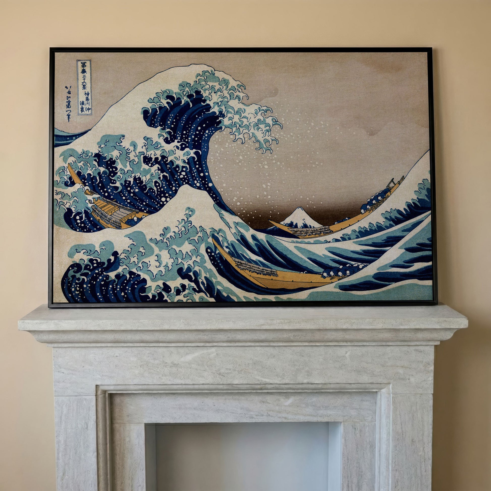 The Great Wave off Kanagawa. Hokusai Canvas Wall Art in black floating frame