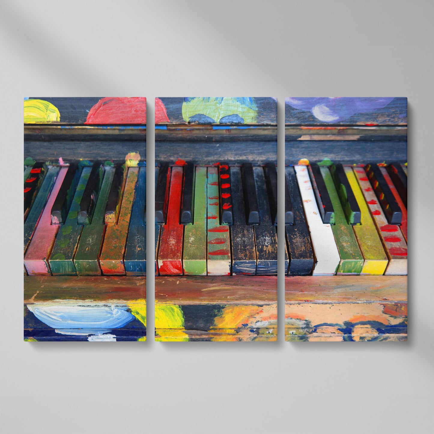 Colorful Piano Keys Canvas Wall Art, Music Studio Decor as 3-panel split version