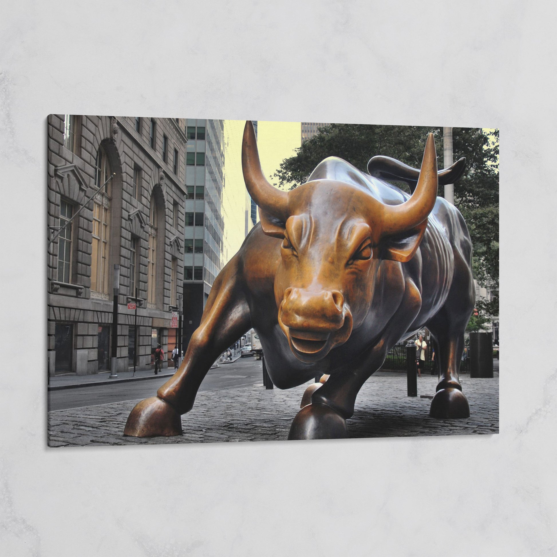 Charging Bull of Wall Street Canvas Art, New York City on gallery wrap