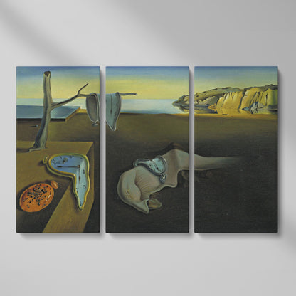 Melting Clocks Surreal Landscape Canvas Wall Art as 3-panel split version