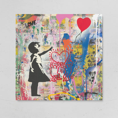 Street Art Collage Canvas: Banksy, Warhol and Haring Mashup on gallery wrap