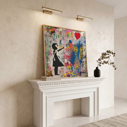 Street Art Collage Canvas: Banksy, Warhol and Haring Mashup in white oak floating frame