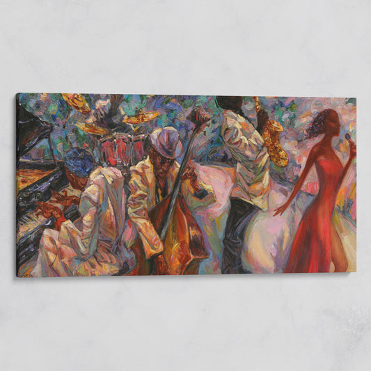 Jazz Band Canvas Art with Singer, Piano and Sax on gallery wrap
