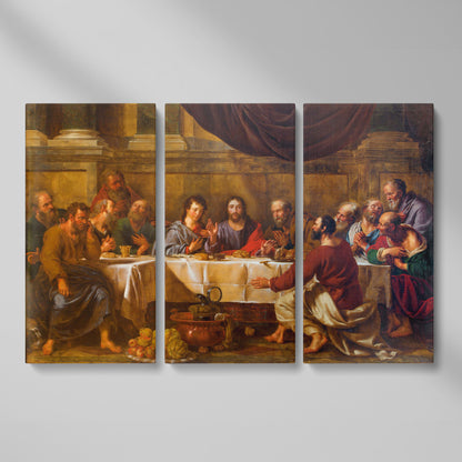 The Last Supper Canvas Wall Art, Jesus and Disciples as 3-panel split version