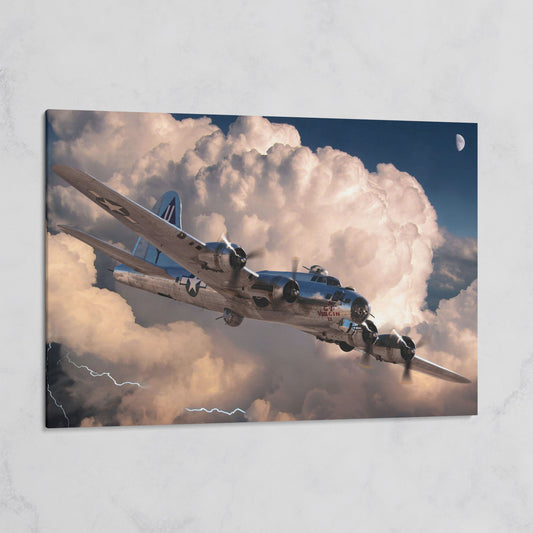 Boeing B-17 Flying Fortress in Storm Canvas Wall Art on gallery wrap